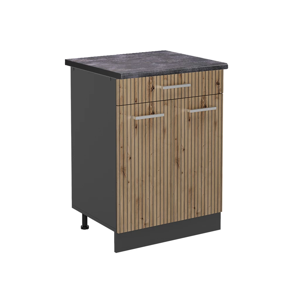 Küchenunterschrank in Artisan-Eiche auf weißem Hintergrund
