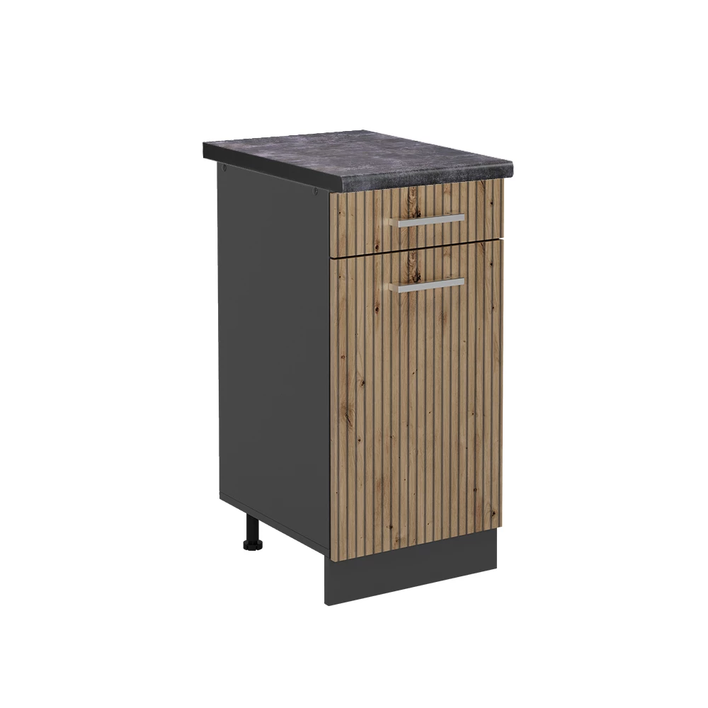 Küchenunterschrank in Artisan-Eiche auf weißem Hintergrund