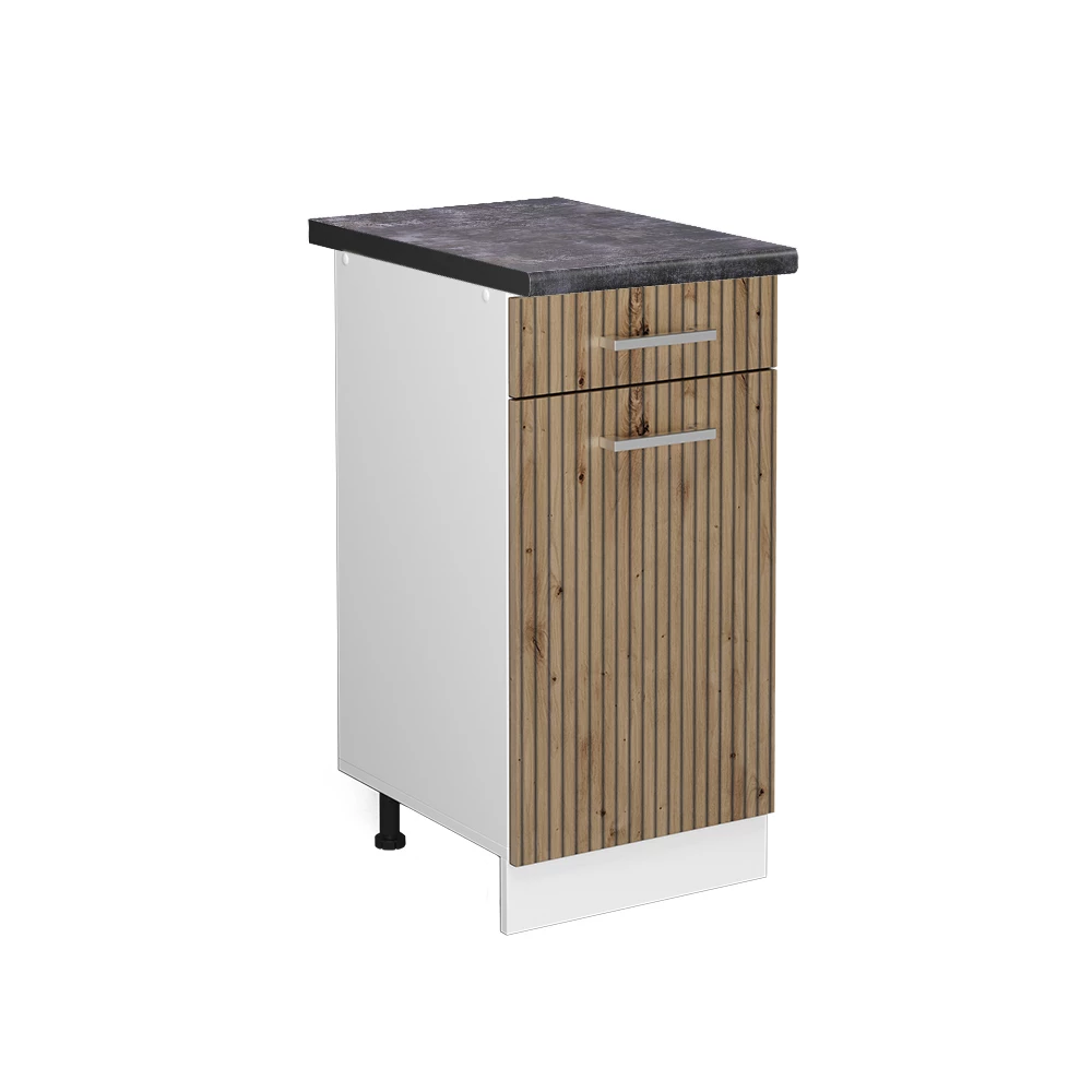 Küchenunterschrank in Artisan-Eiche auf weißem Hintergrund