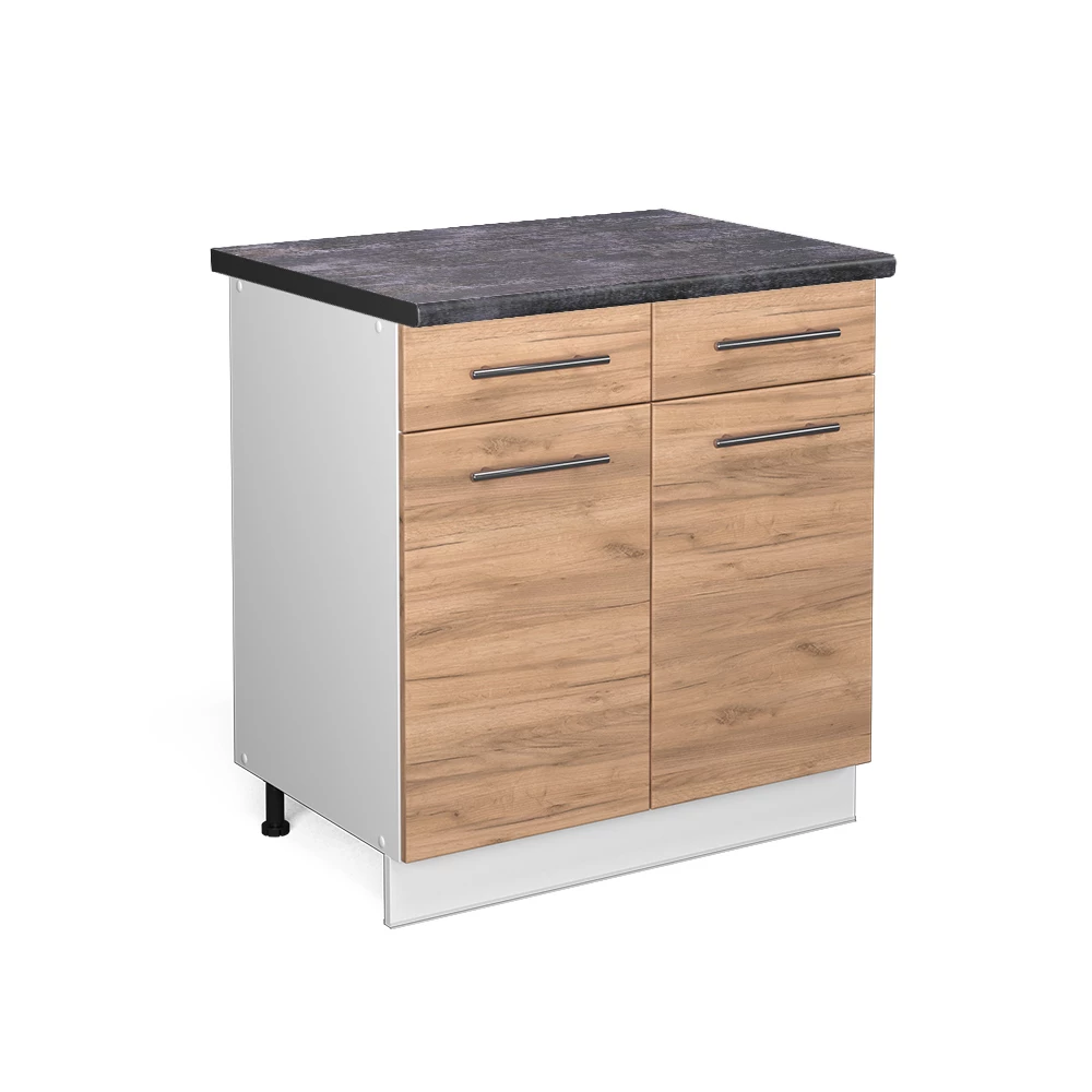 Küchenunterschrank in Goldkraft Eiche auf weißem Hintergrund