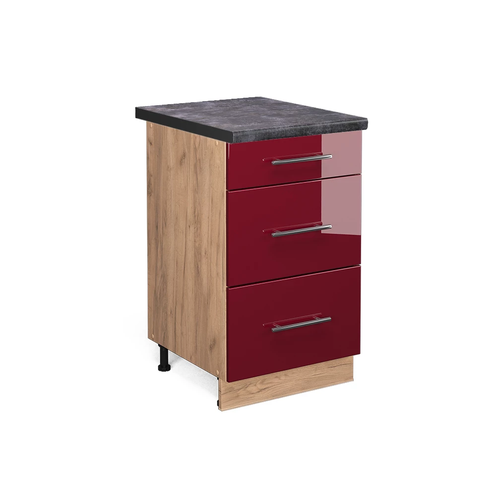 Küchenunterschrank Fame-Line Bordeaux Hochglanz 50 cm , AP Anthrazit livinity®