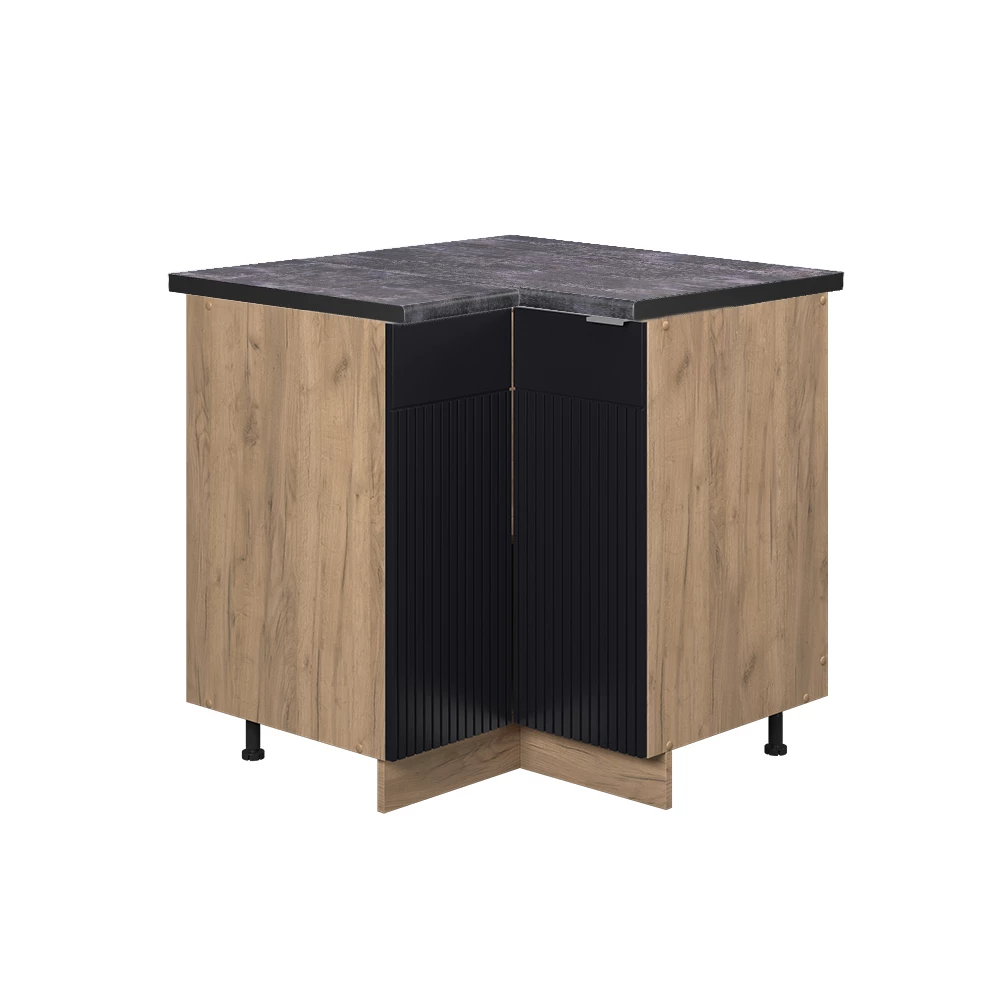 Eckschrank in Schwarz gestreift auf weißem Hintergrund