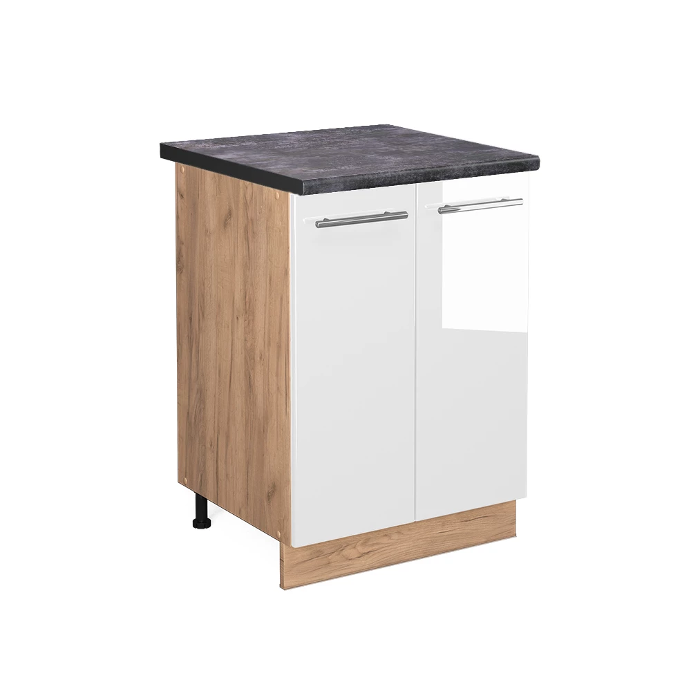 Vicco Dulap de bază pentru bucătărie Alb lucios ridicat 60cm, Fame-Line