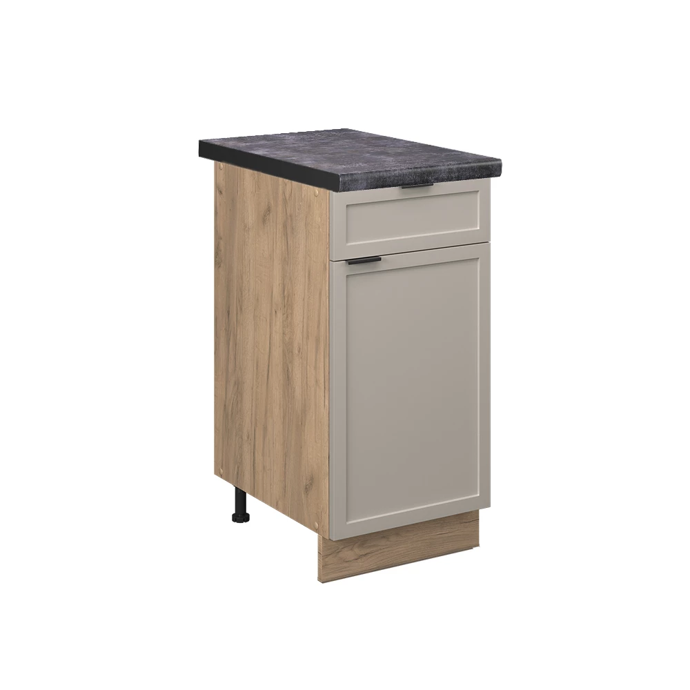 Küchenunterschrank in GrauBeige auf weißem Hintergrund