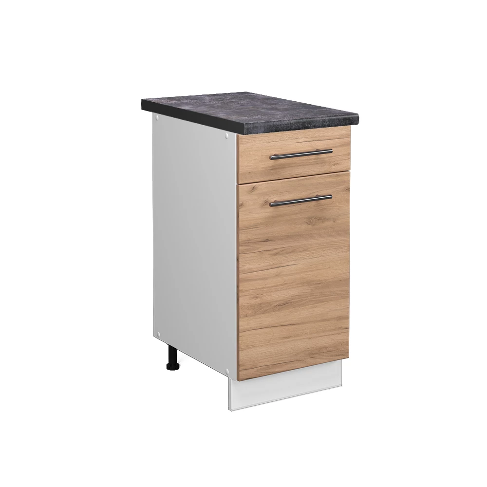 Küchenunterschrank in Goldkraft Eiche auf weißem Hintergrund