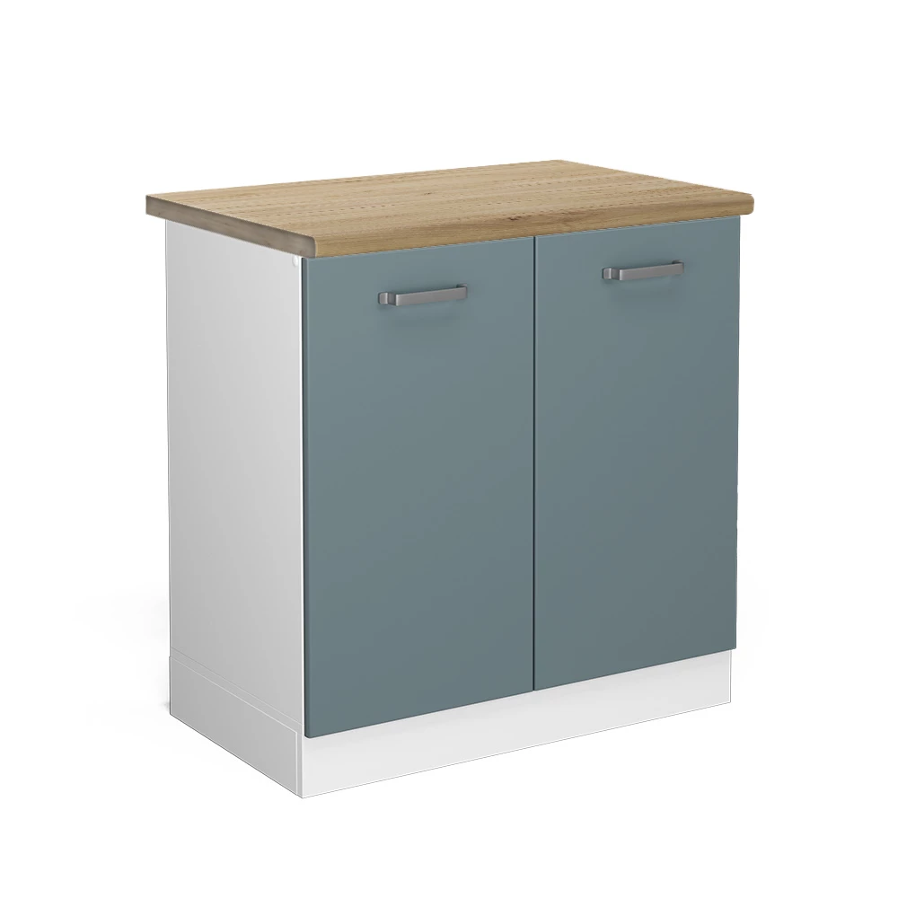 Spülenunterschrank in Blau-Grau auf weißem Hintergrund
