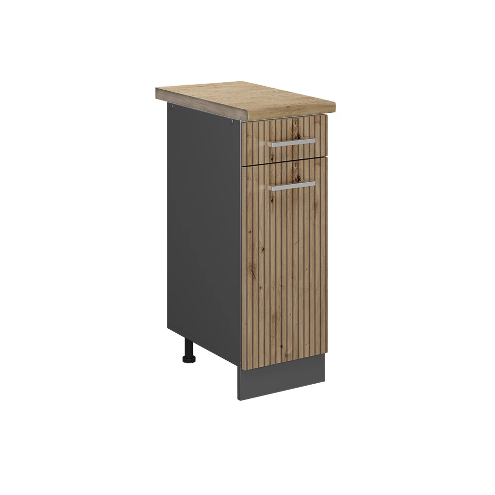 Küchenunterschrank in Artisan-Eiche auf weißem Hintergrund