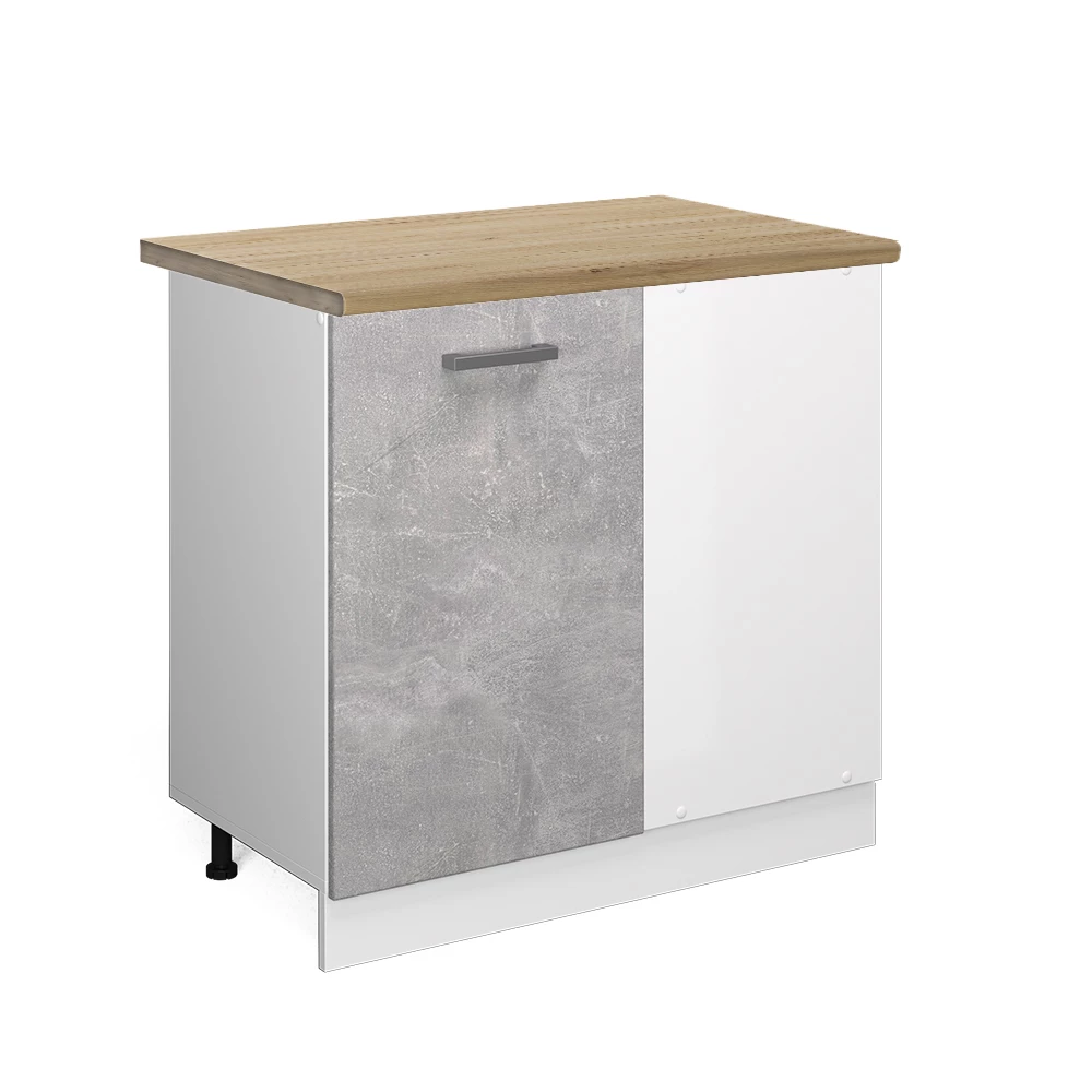 Eckunterschrank in Beton auf weißem Hintergrund