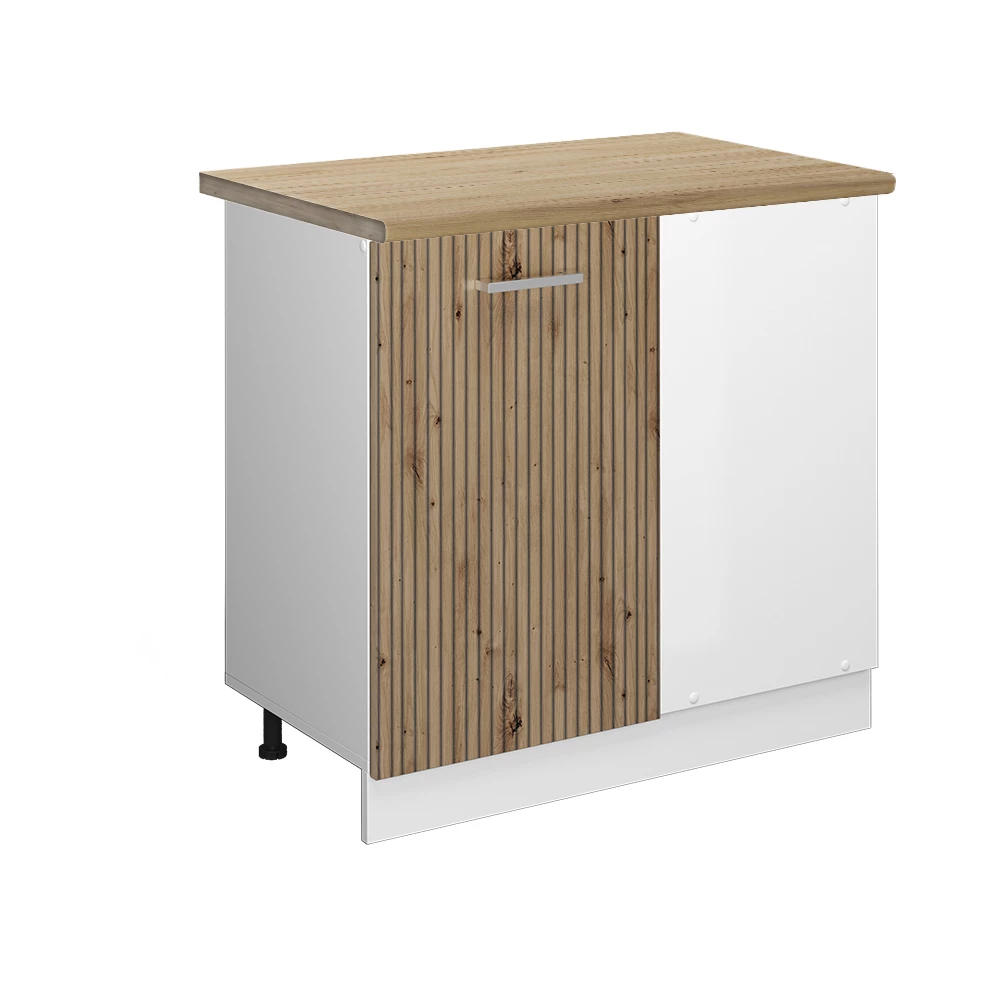 Eckunterschrank in Artisan-Eiche auf weißem Hintergrund