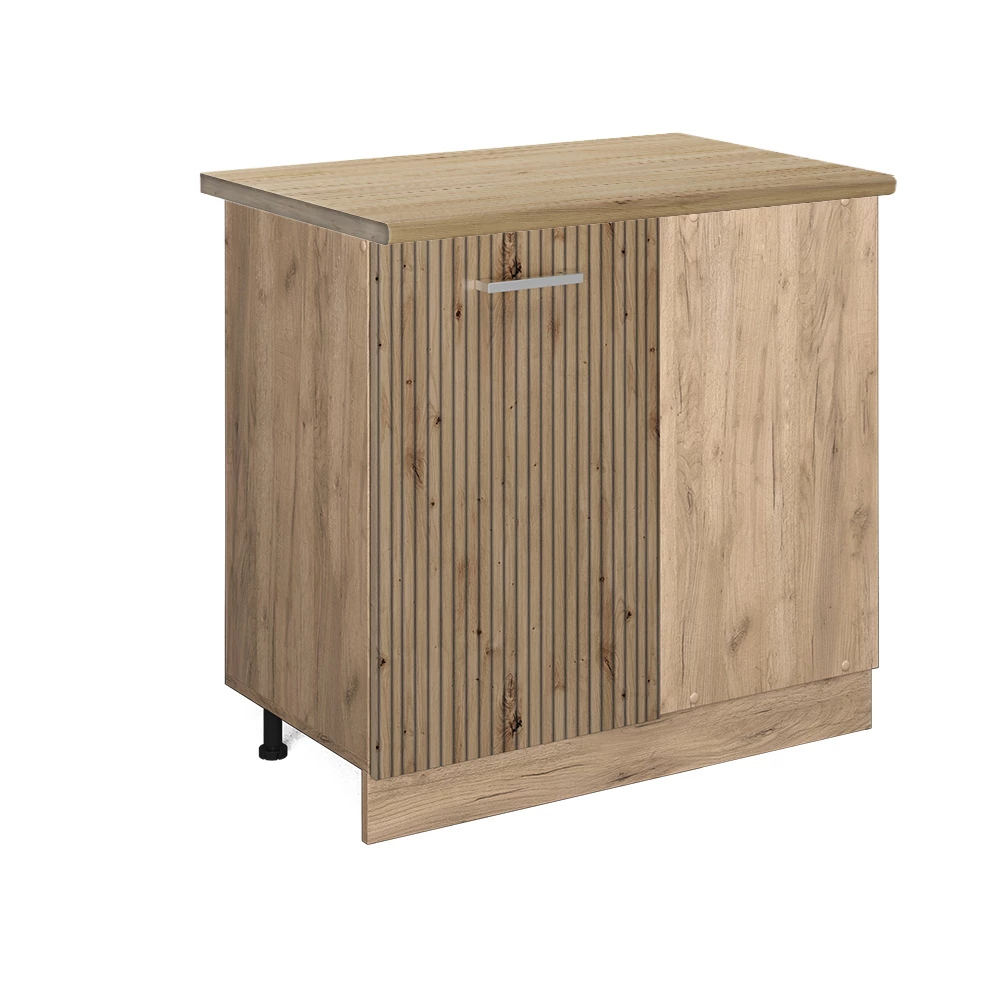 Eckunterschrank in Artisan-Eiche auf weißem Hintergrund