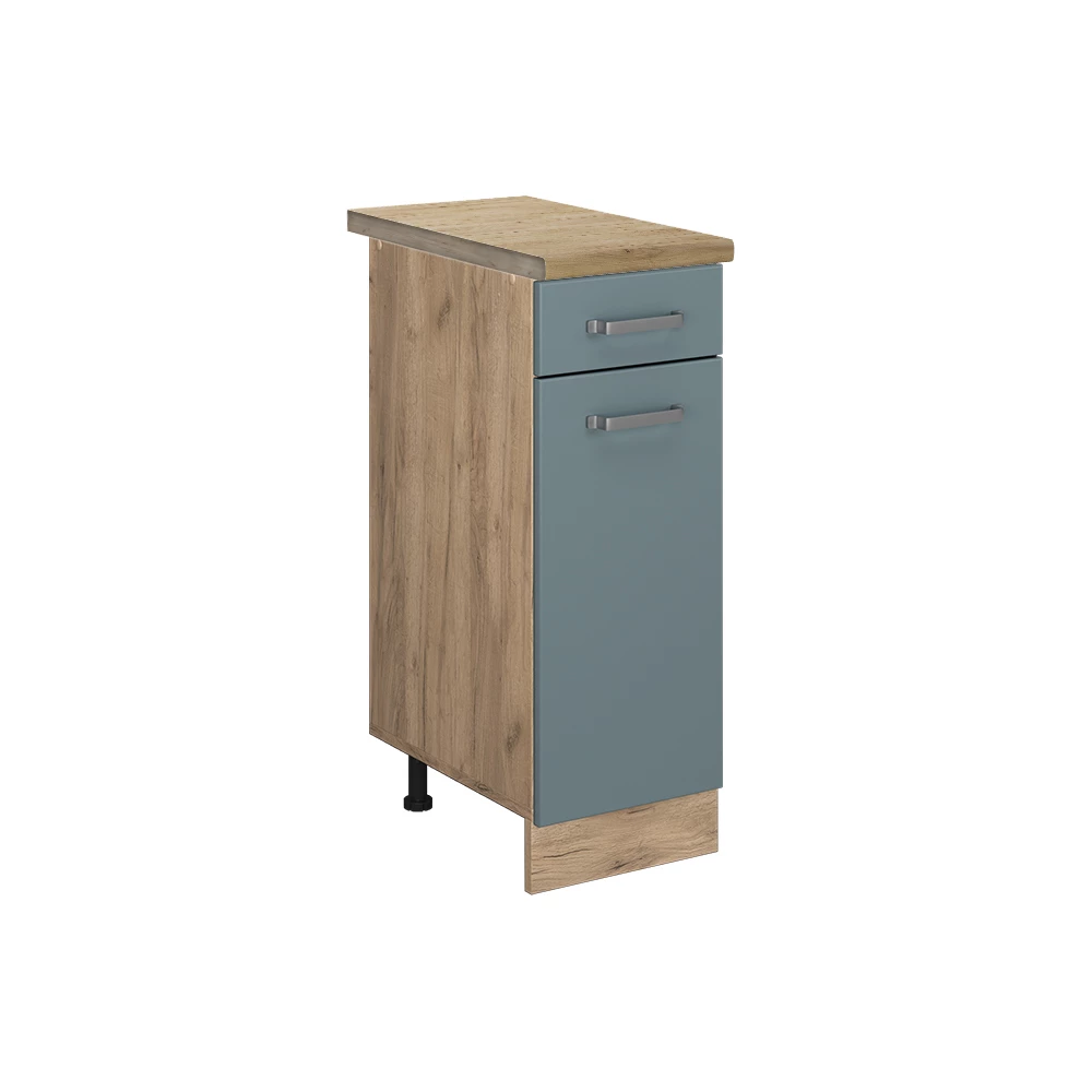 Küchenunterschrank in Blau-Grau auf weißem Hintergrund