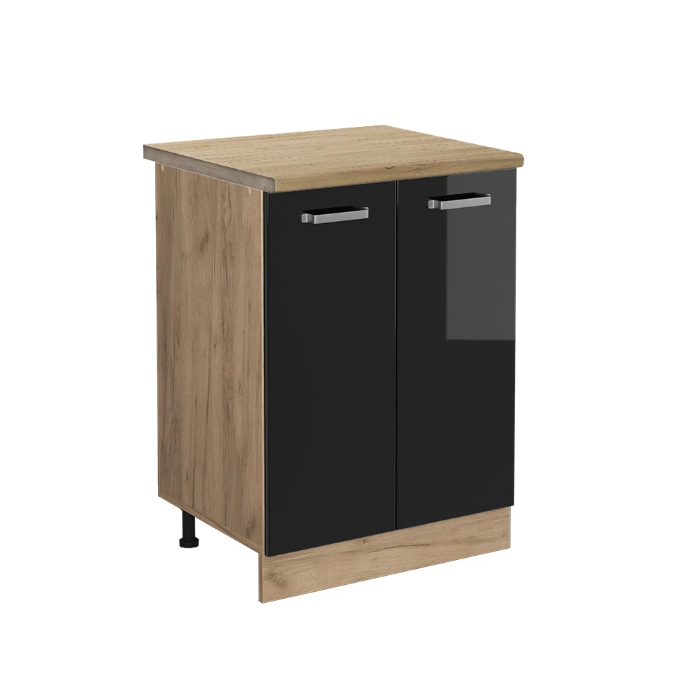 Vicco Küchenunterschrank Schwarz Hochglanz 60 cm , AP Eiche, R-Line