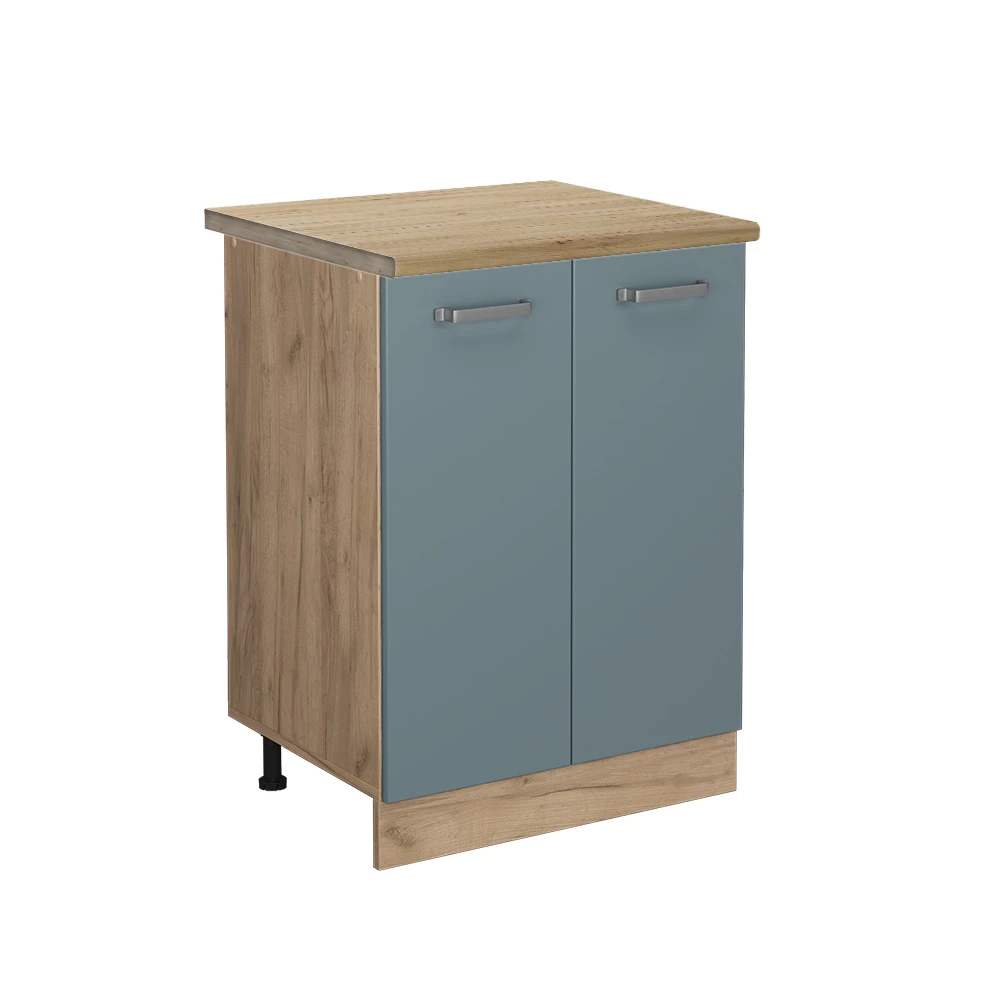 Küchenunterschrank in Blau-Grau auf weißem Hintergrund