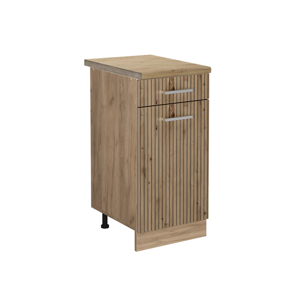 Küchenunterschrank in Artisan-Eiche auf weißem Hintergrund