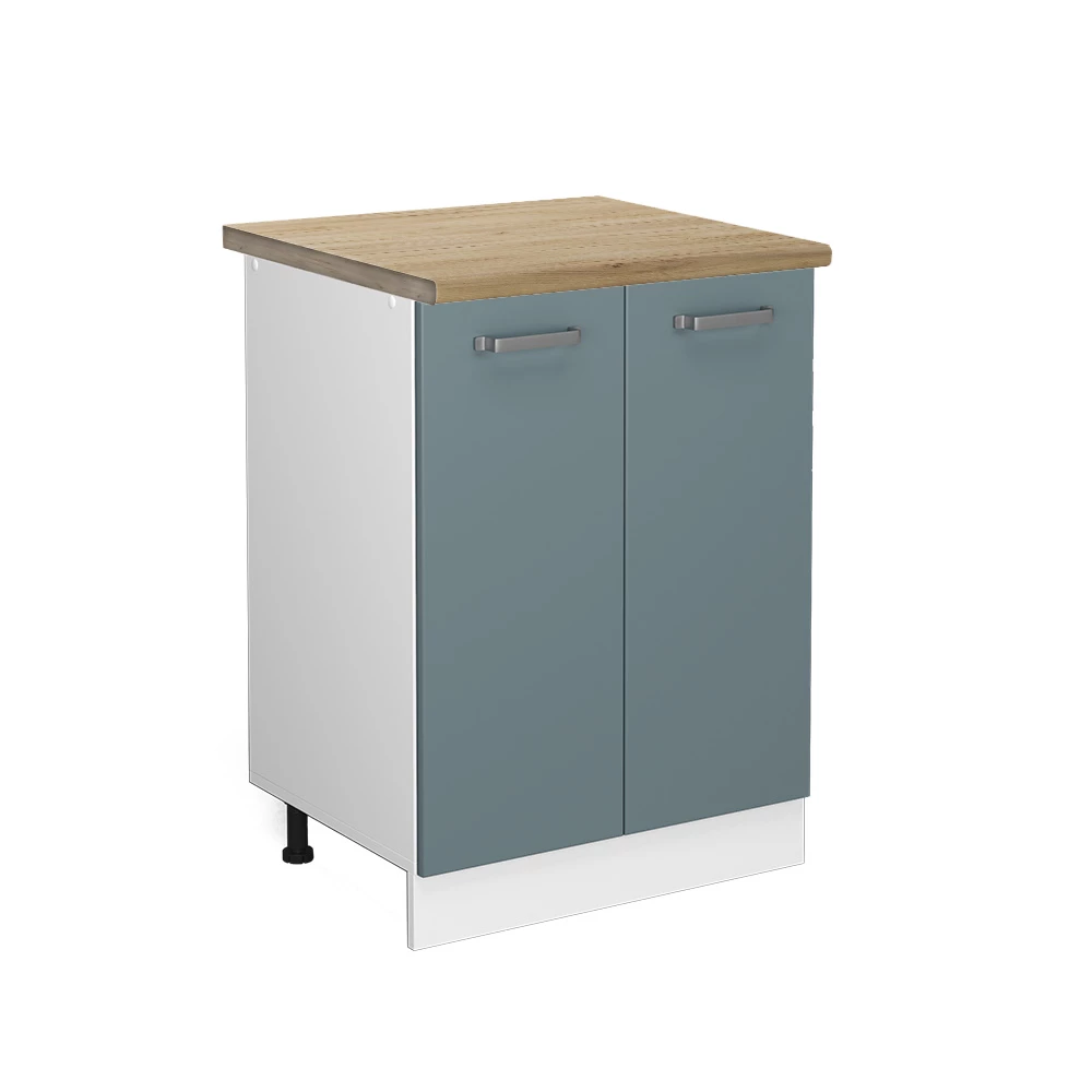 Küchenunterschrank in Blau-Grau auf weißem Hintergrund