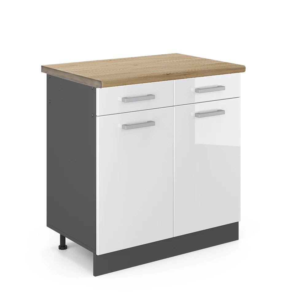 Vicco Küchenunterschrank Weiß Hochglanz 80 cm , AP Eiche, R-Line