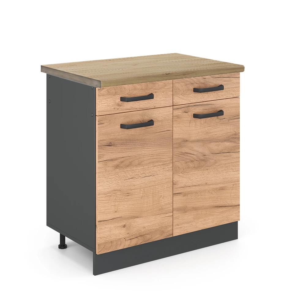 Küchenunterschrank in Goldkraft Eiche auf weißem Hintergrund