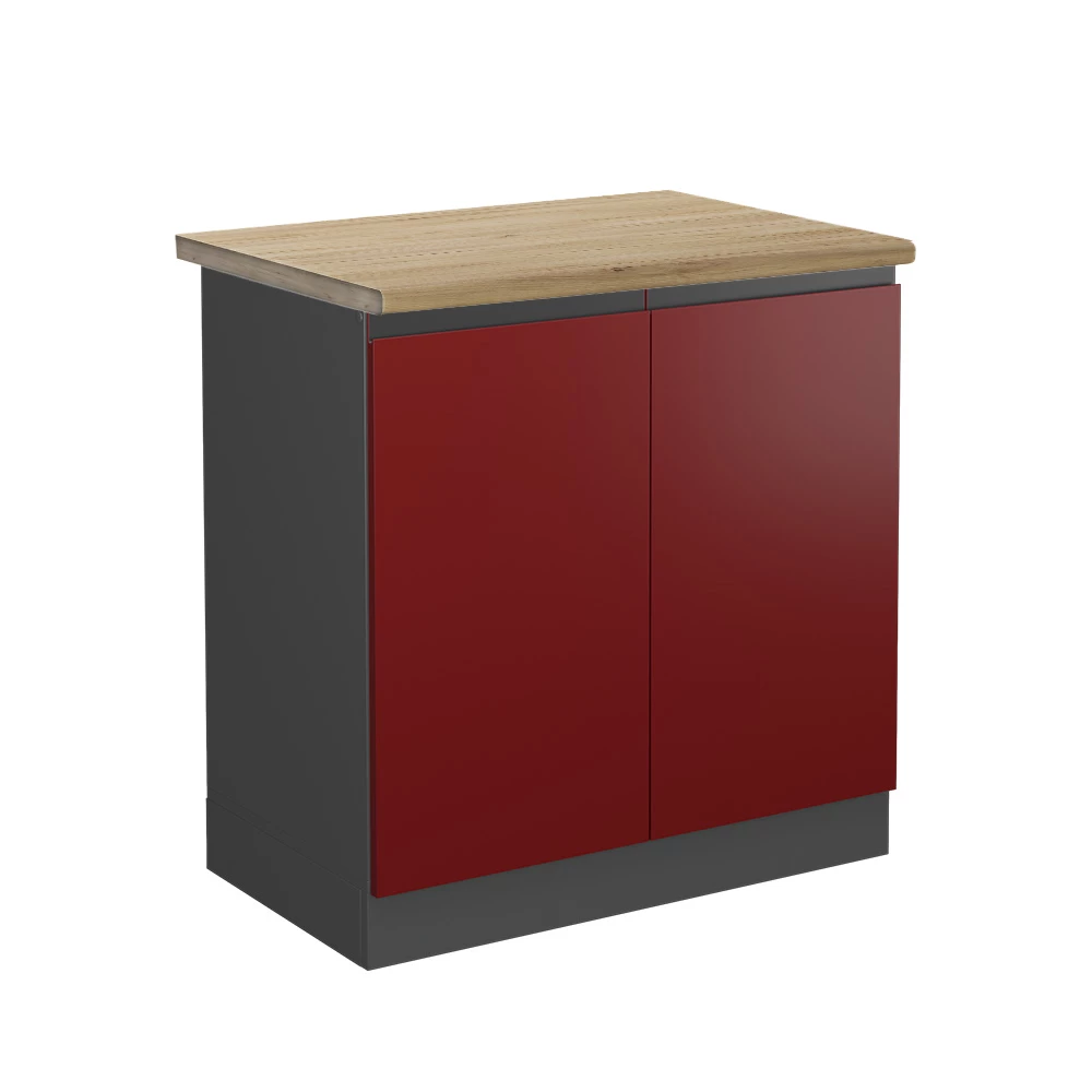 Spülenunterschrank in Rot auf weißem Hintergrund