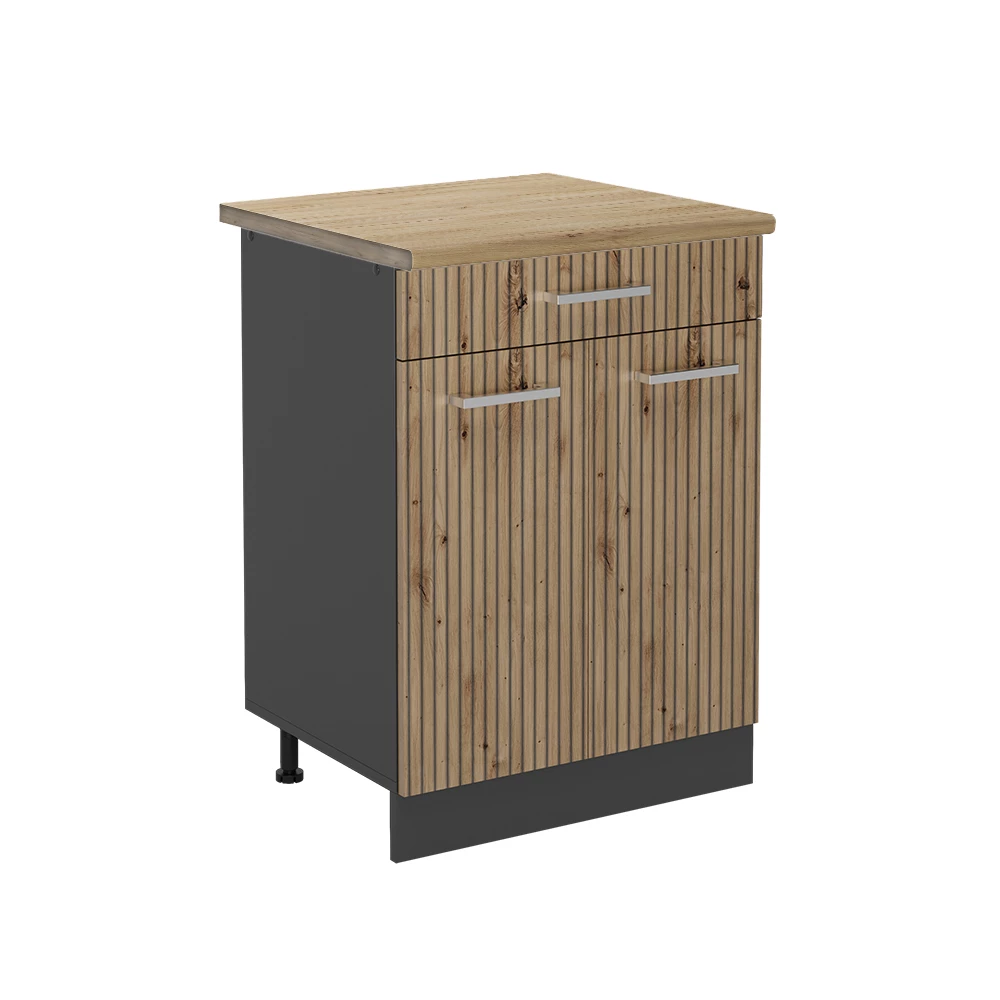 Küchenunterschrank in Artisan-Eiche auf weißem Hintergrund