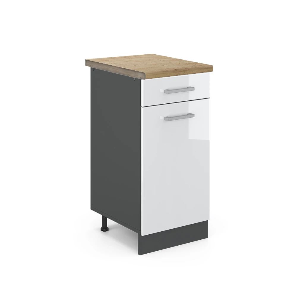 Vicco Küchenunterschrank Weiß Hochglanz 40 cm , AP Eiche, R-Line