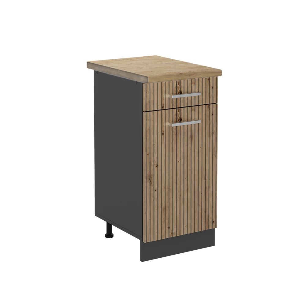 Küchenunterschrank in Artisan-Eiche auf weißem Hintergrund