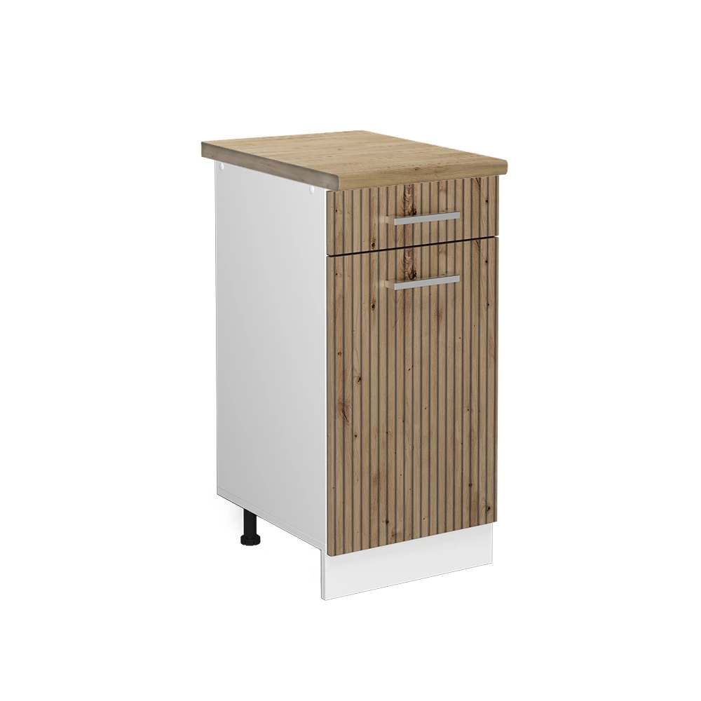 Küchenunterschrank in Artisan-Eiche auf weißem Hintergrund