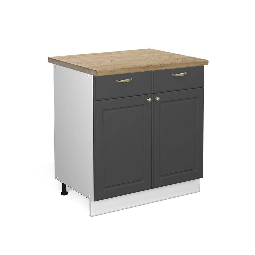Nahaufnahme von Küchenunterschrank in Anthrazit-Gold, zeigt Design- und Oberflächendetails