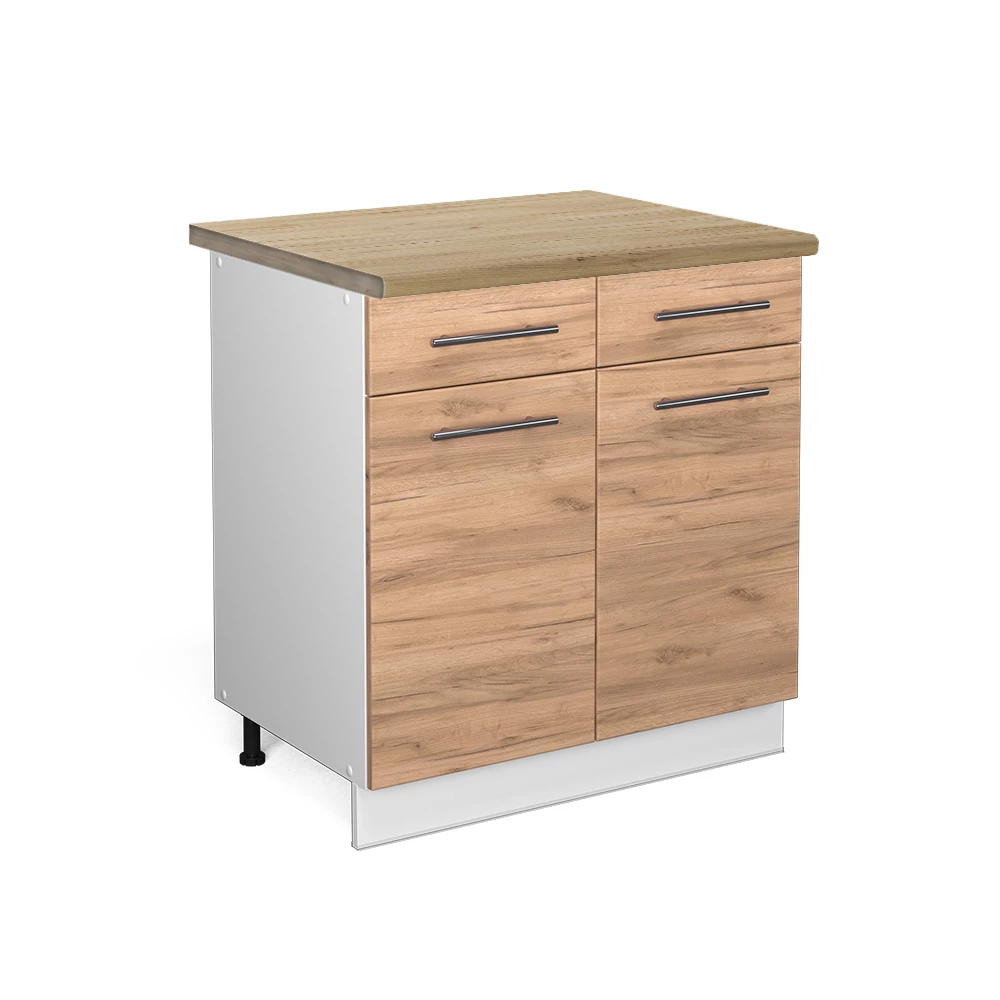 Küchenunterschrank in Goldkraft Eiche auf weißem Hintergrund