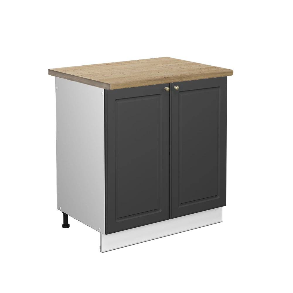 Nahaufnahme von Spülenunterschrank in Anthrazit-Gold, zeigt Design- und Oberflächendetails