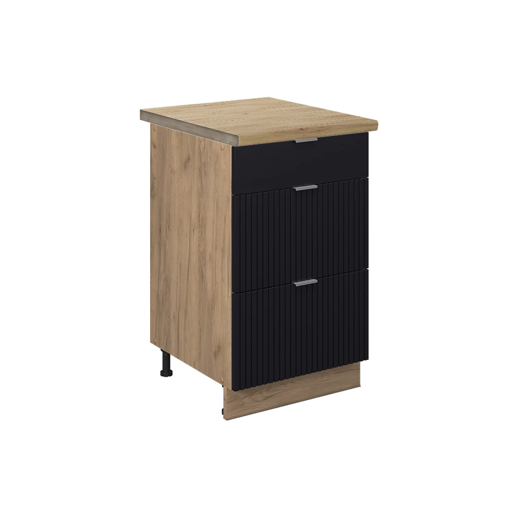 Küchenunterschrank Fame-Line Schwarz gestreift 50 cm , AP Eiche livinity®