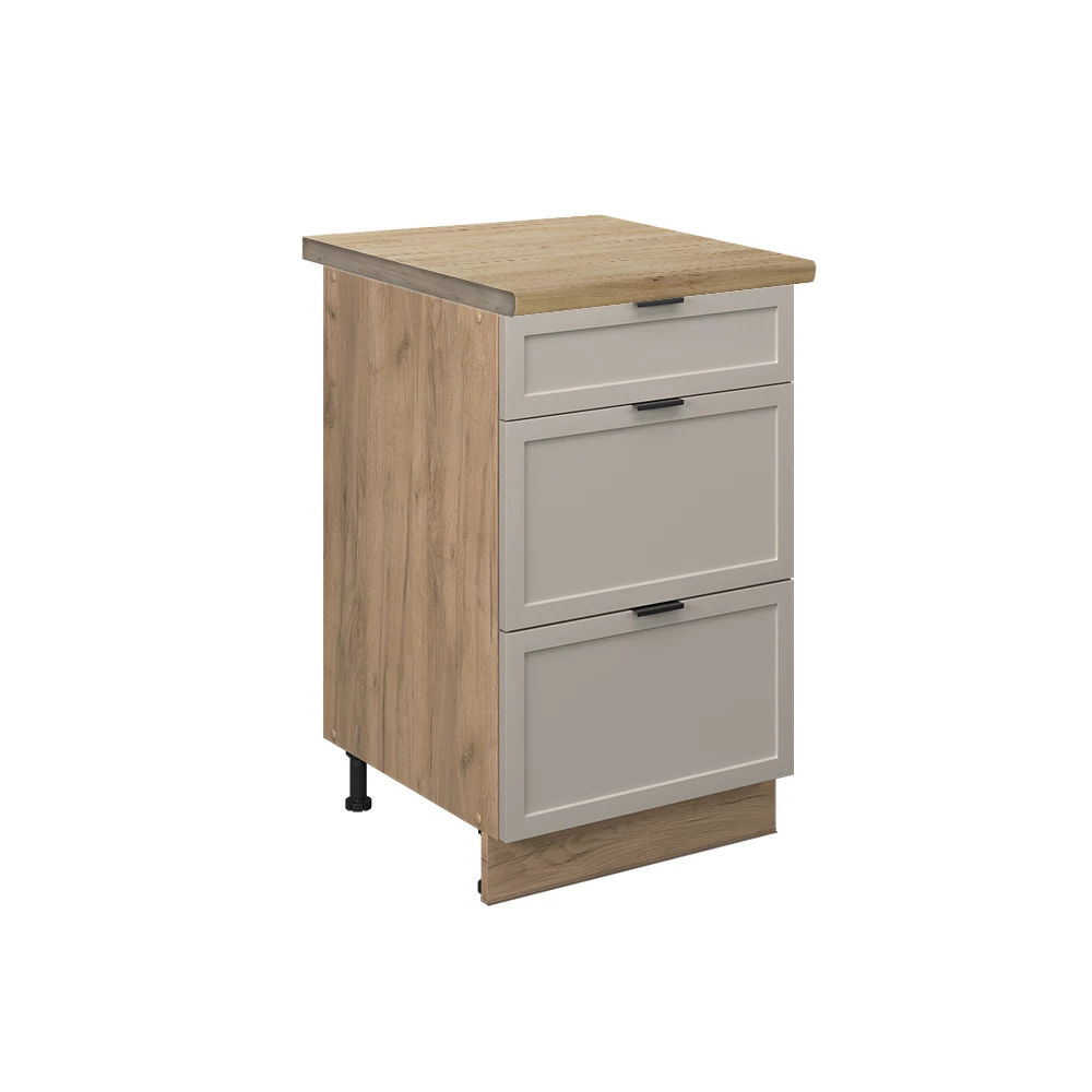 Küchenunterschrank in GrauBeige auf weißem Hintergrund