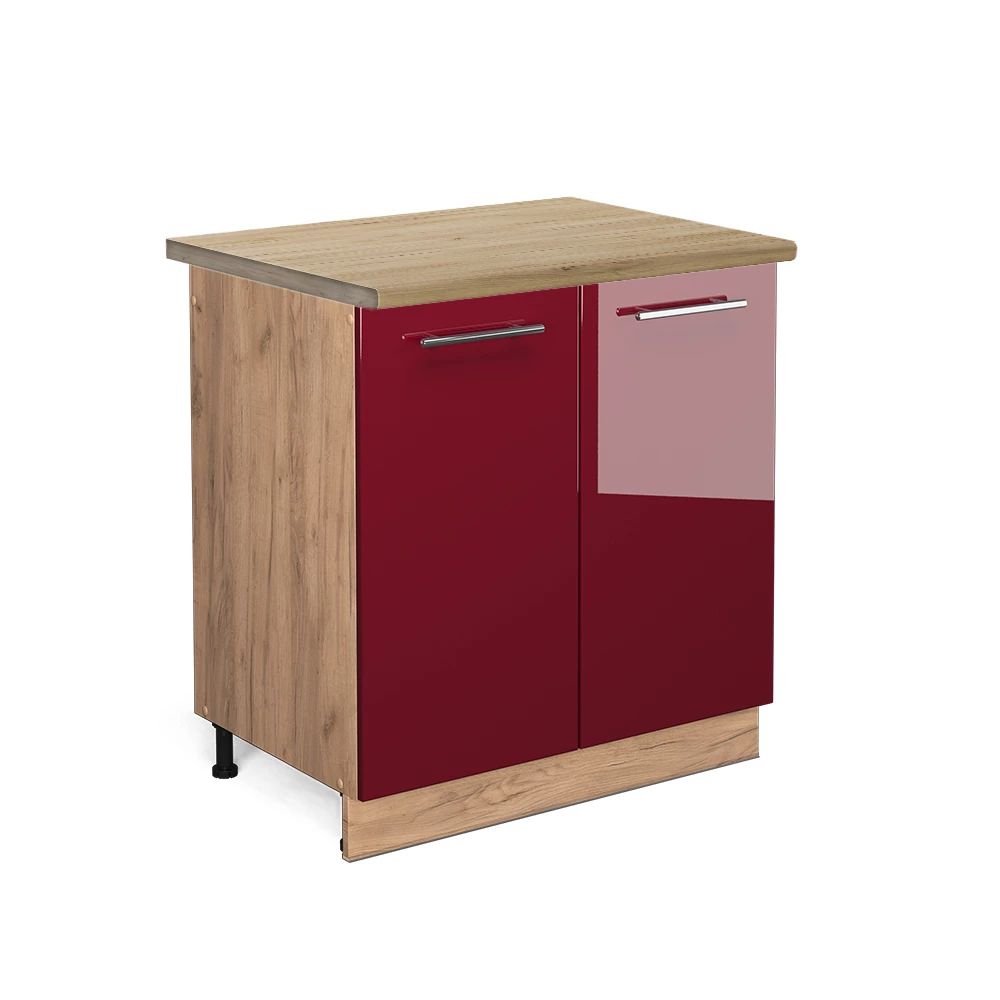 Vicco Spülenunterschrank Bordeaux Hochglanz 80 cm , AP Eiche, Fame-Line