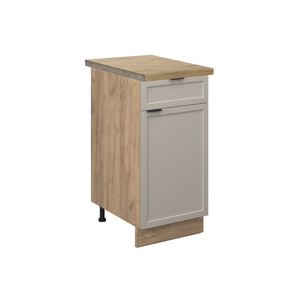 Küchenunterschrank in GrauBeige auf weißem Hintergrund