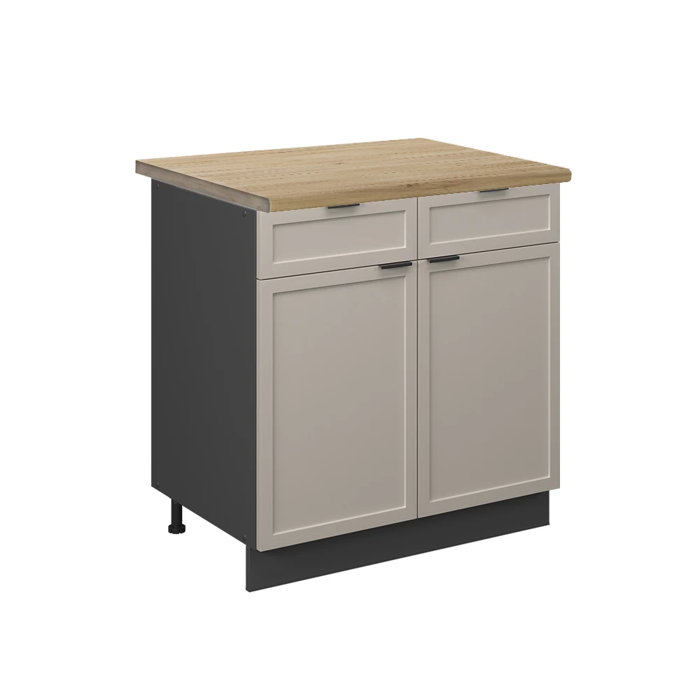 Küchenunterschrank in GrauBeige auf weißem Hintergrund