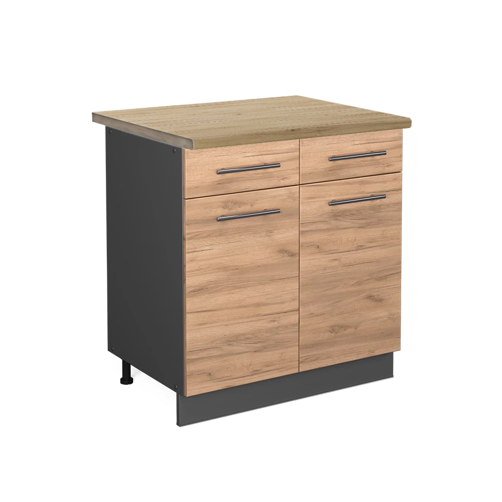 Küchenunterschrank in Goldkraft Eiche auf weißem Hintergrund