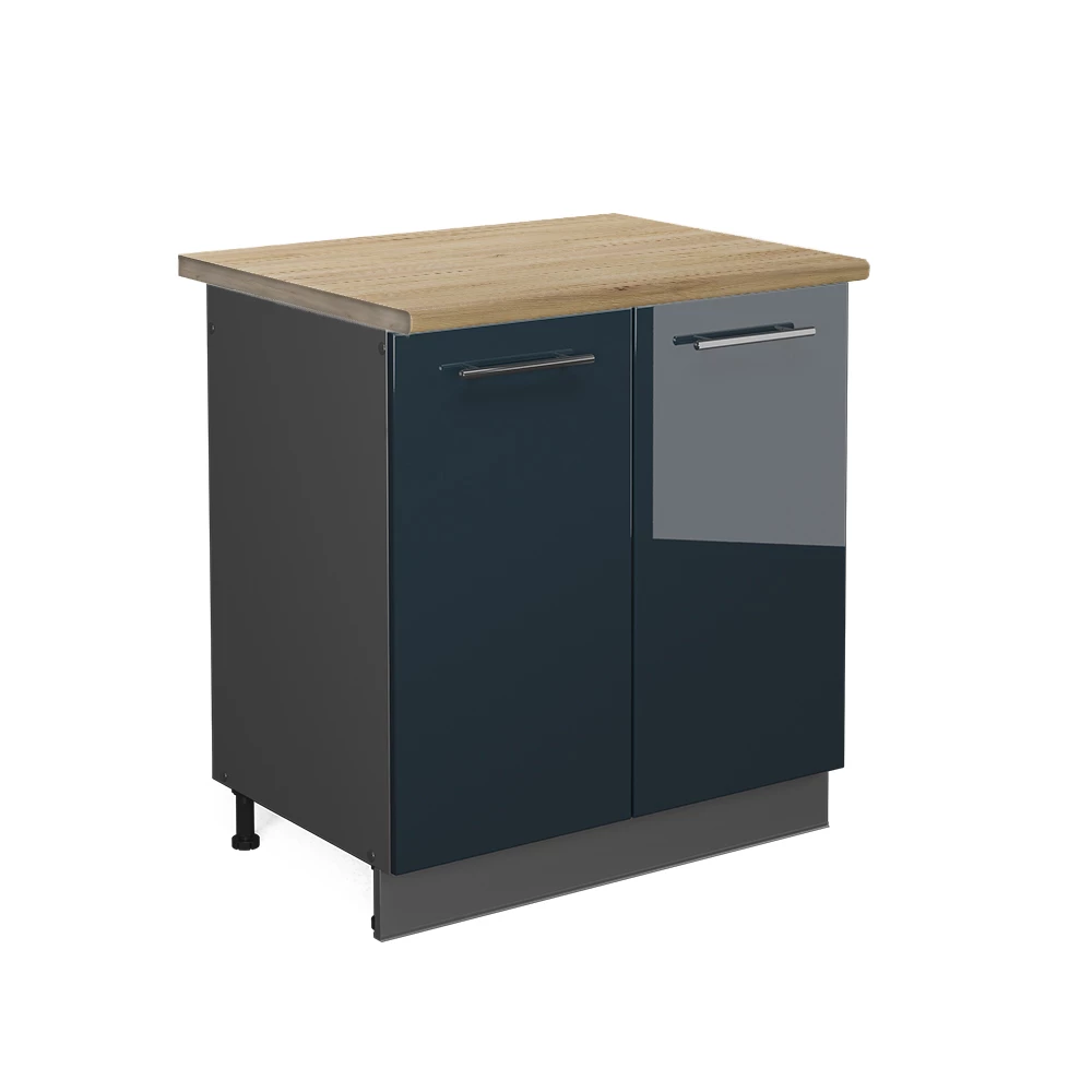 Spülenunterschrank Fame-Line Dunkelblau Hochglanz 80 cm , AP Eiche livinity®