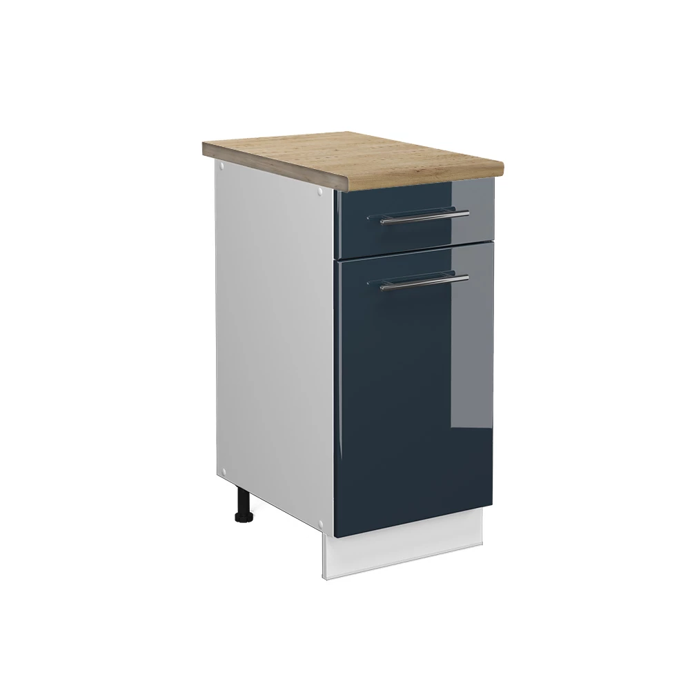 Vicco Armário inferior de cozinha Azul escuro alto brilho 40cm, Fame-Line