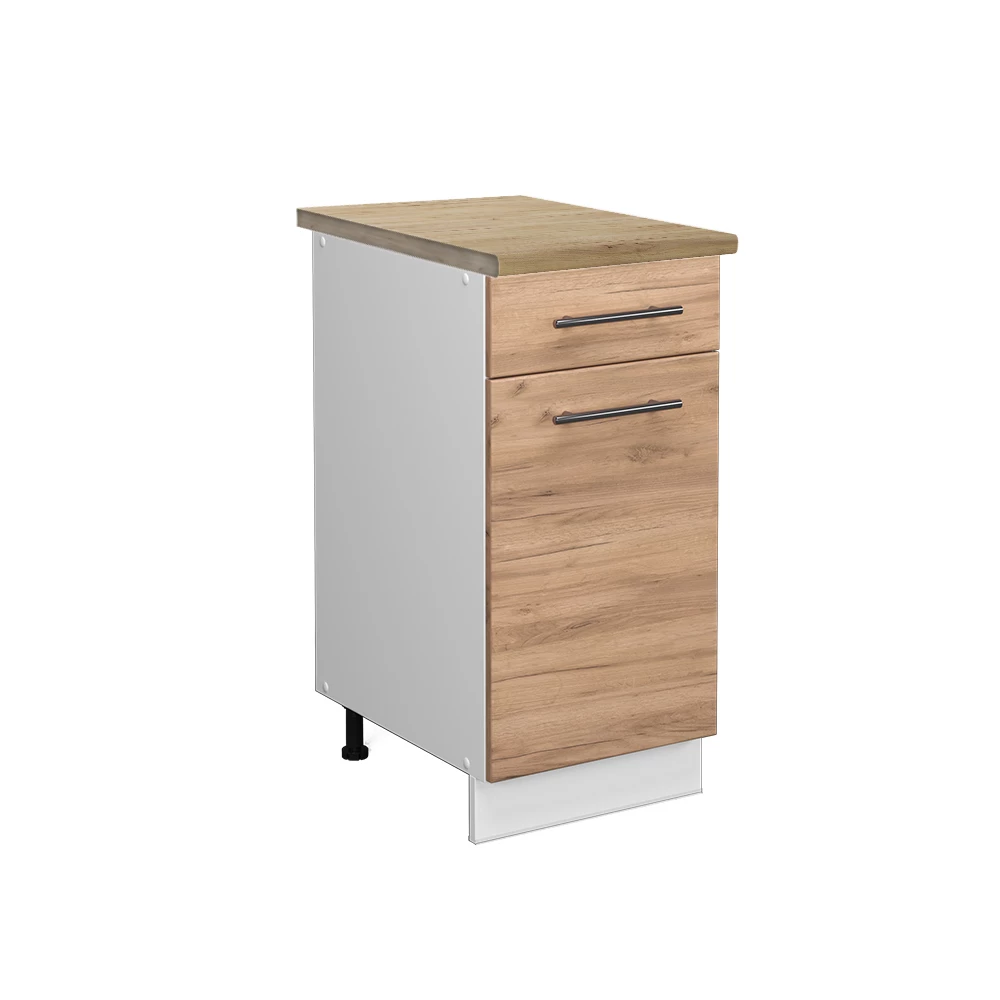 Küchenunterschrank in Goldkraft Eiche auf weißem Hintergrund
