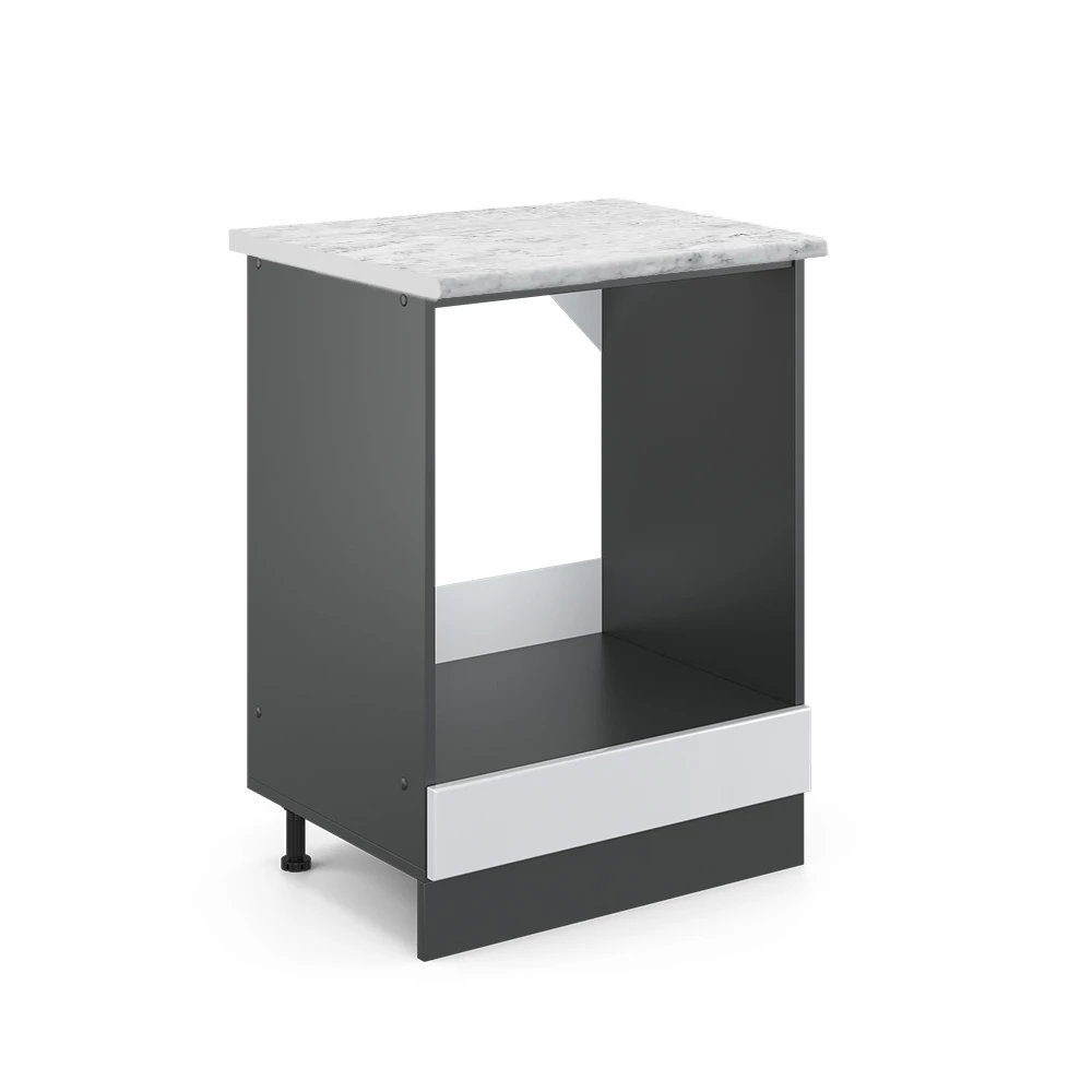 Nahaufnahme von Küchenunterschrank in Anthrazit Hochglanz, zeigt Design- und Oberflächendetails