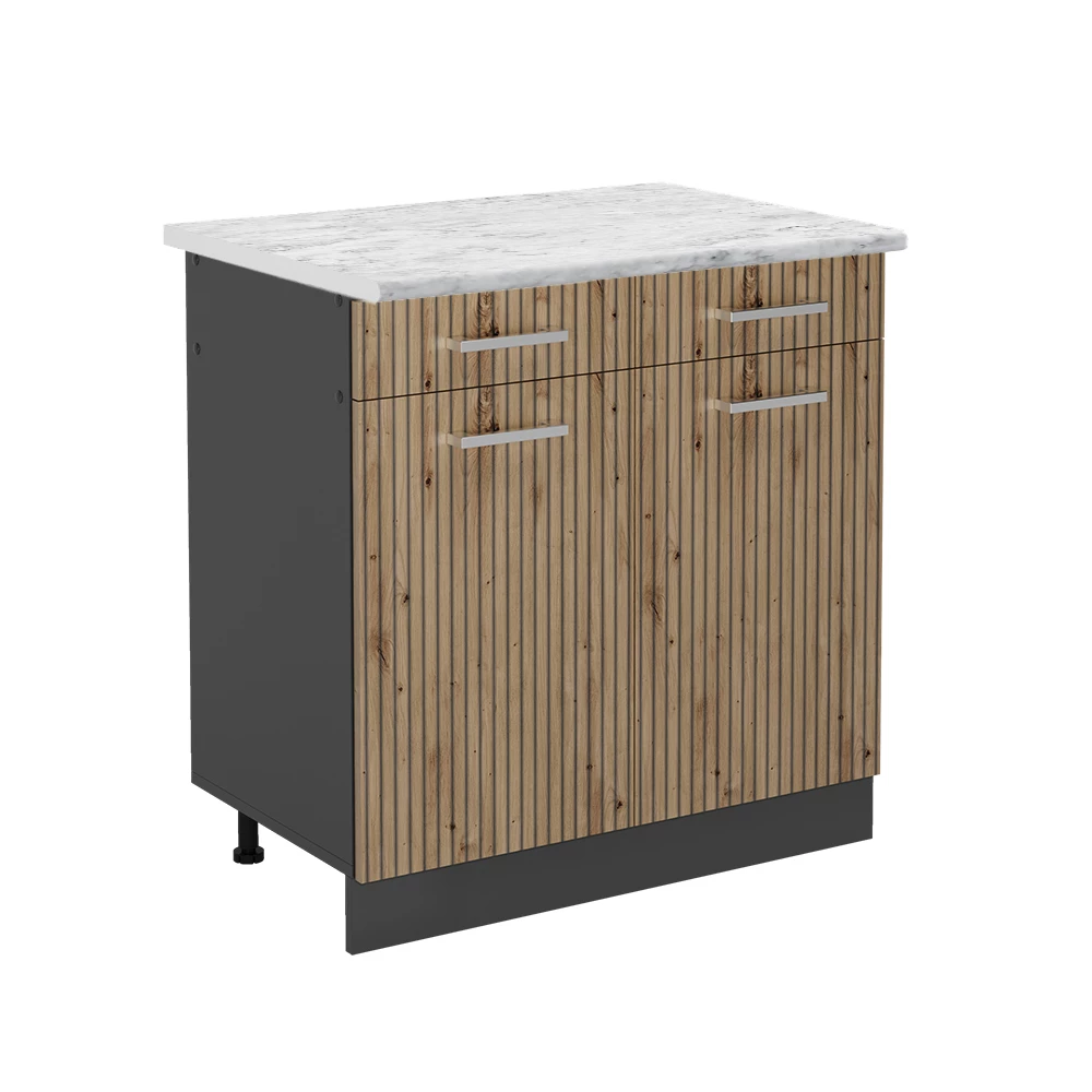 Küchenunterschrank in Artisan-Eiche auf weißem Hintergrund