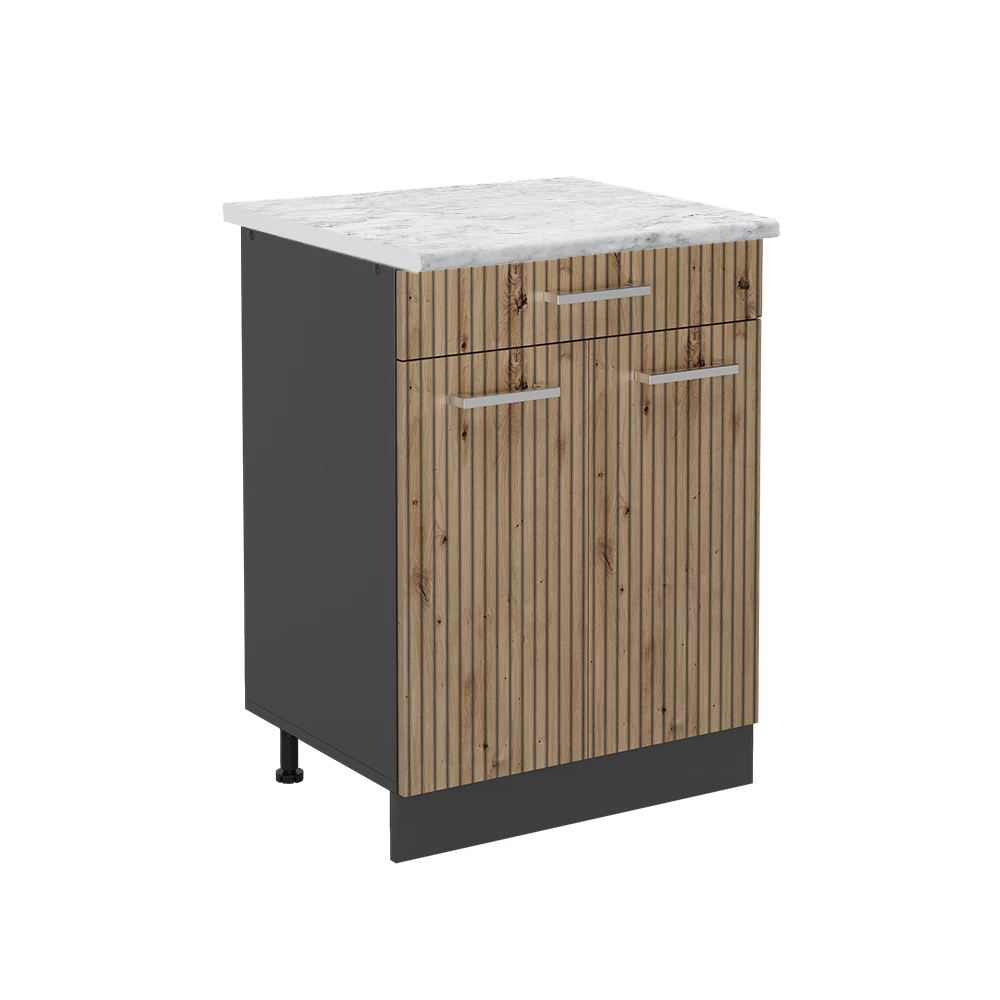 Küchenunterschrank in Artisan-Eiche auf weißem Hintergrund