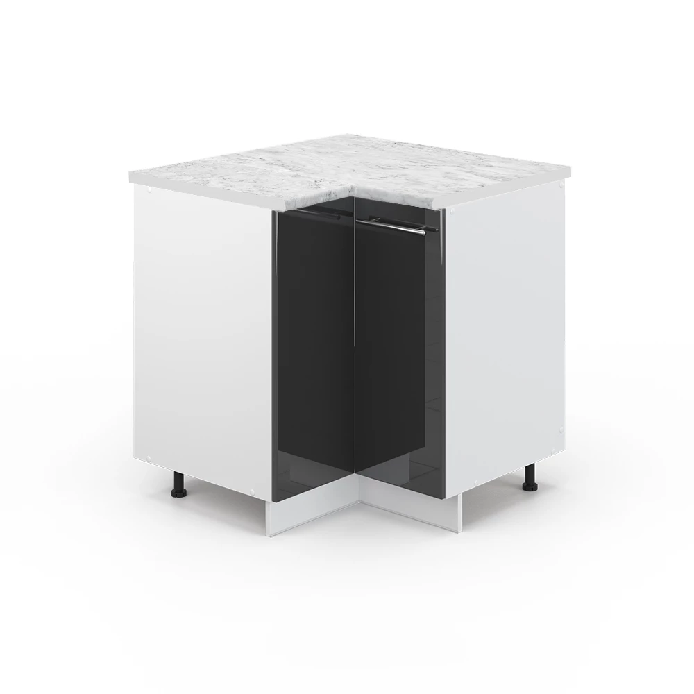 Eckunterschrank in Anthrazit Hochglanz auf weißem Hintergrund