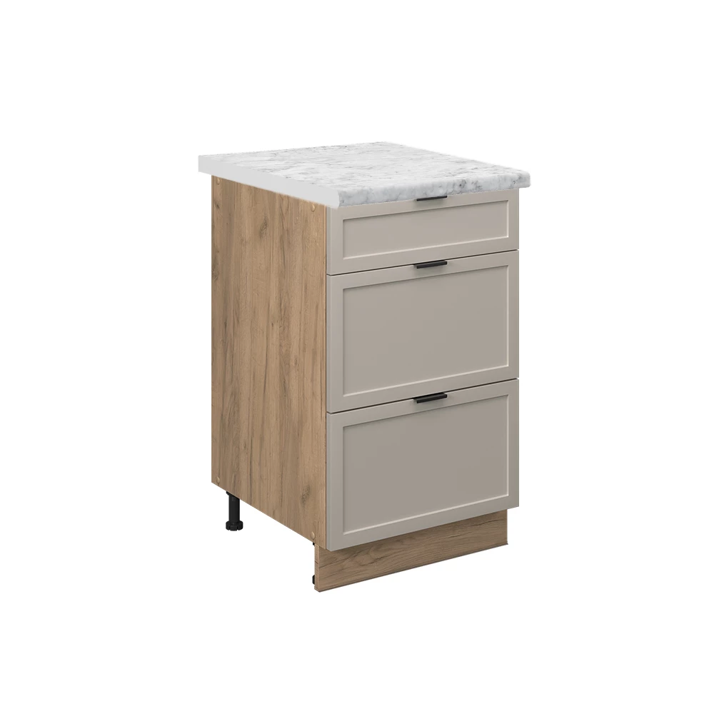 Küchenunterschrank in GrauBeige auf weißem Hintergrund