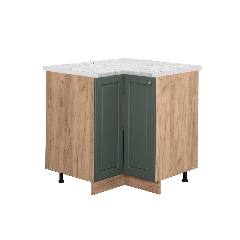 Eckunterschrank in Grün-Gold Landhaus auf weißem Hintergrund