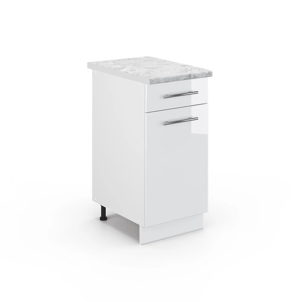 Vicco Küchenunterschrank Weiß Hochglanz 40 cm , AP Marmor, Fame-Line