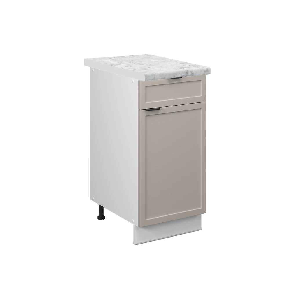 Küchenunterschrank in GrauBeige auf weißem Hintergrund