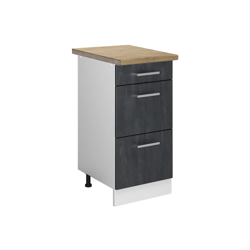 Vicco Küchenunterschrank Schwarz Beton 40 cm AP Eiche, R-Line