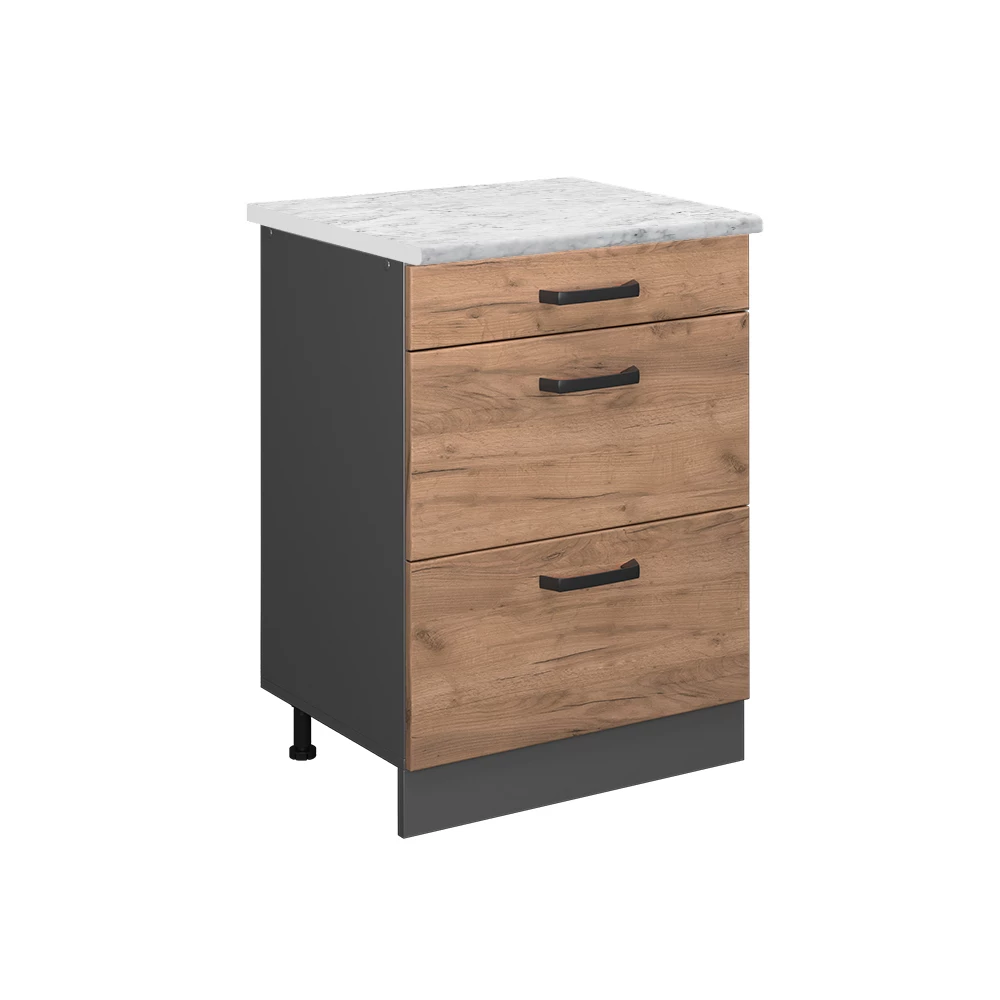 Mobiletto base per cucina in Quercia dorata su sfondo bianco