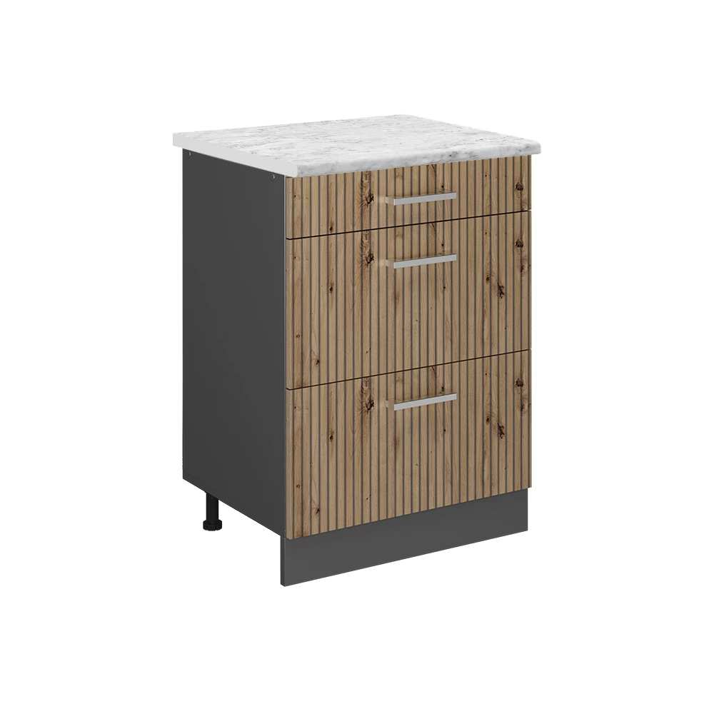 Kitchen base cabinet in Artisan oak on white background