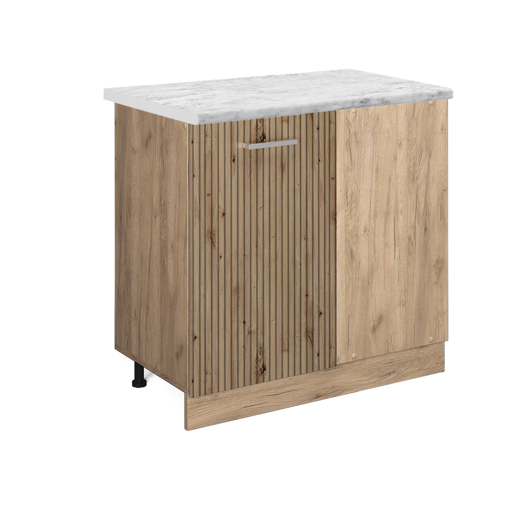 Eckunterschrank in Artisan-Eiche auf weißem Hintergrund